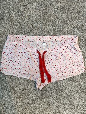 Old Navy White Heart-Print Pajama Shorts with Red Drawstring